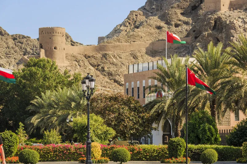Omani fort below rocky mountains
